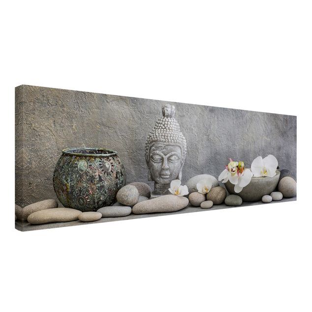 Lienzos de cuadros famosos Zen Buddha With White Orchids