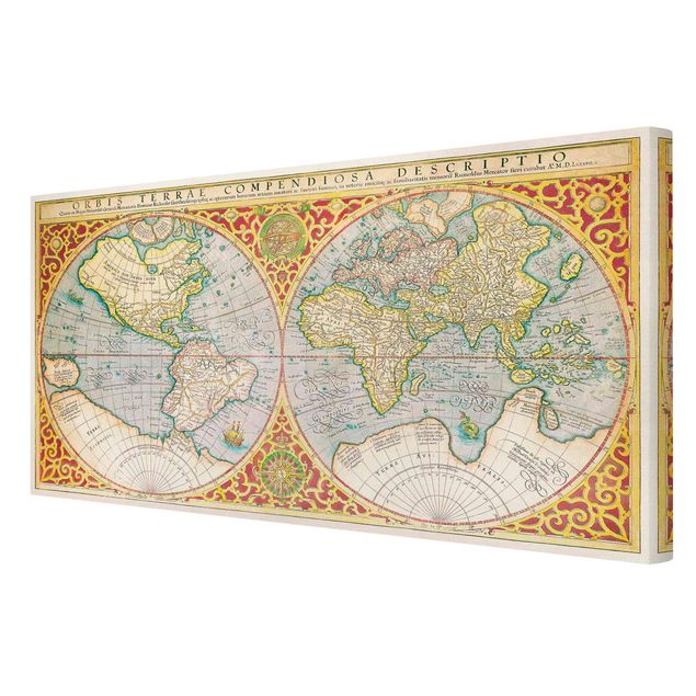 Cuadros modernos Historic World Map Orbis Descriptio Terrare Compendiosa