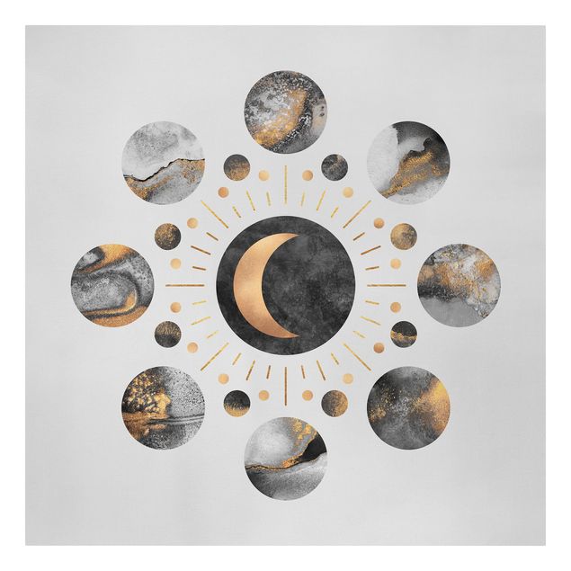 Cuadros Elisabeth Fredriksson Moon Phases Abstract Gold