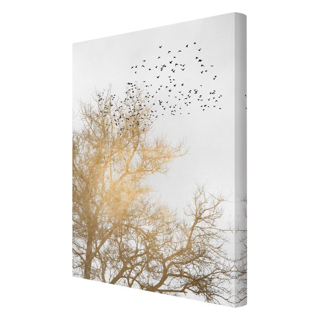 Lienzos paisajes Flock Of Birds In Front Of Golden Tree