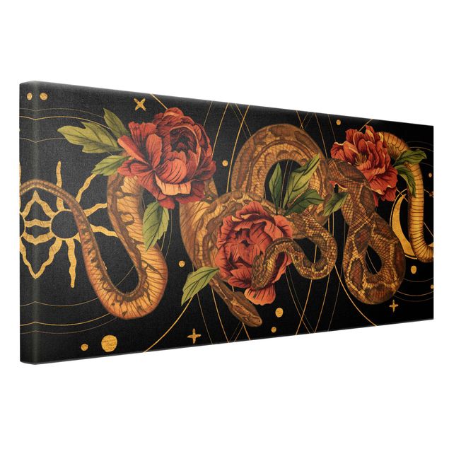 Lienzos Snakes With Roses On Black And Gold I
