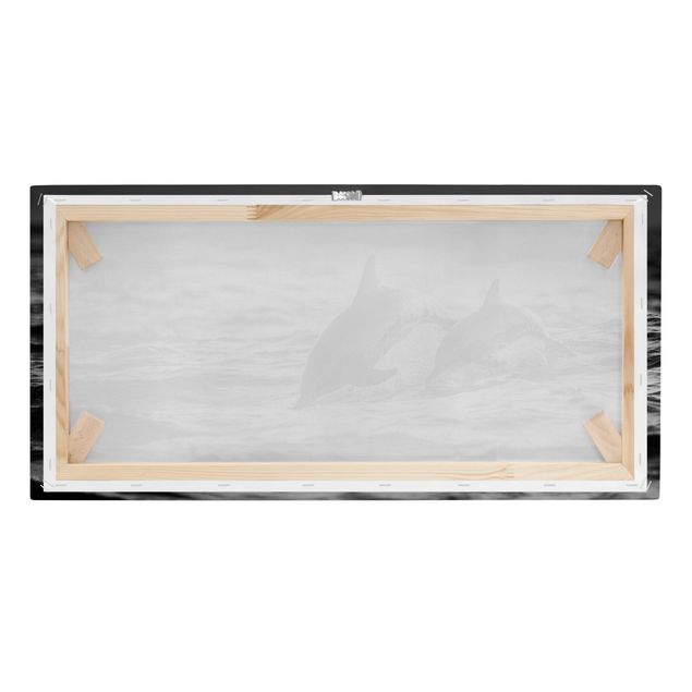 Cuadros modernos blanco y negro Two Jumping Dolphins