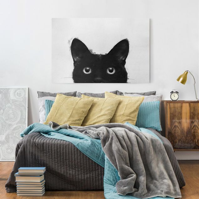Lienzo gato Illustration Black Cat On White Painting