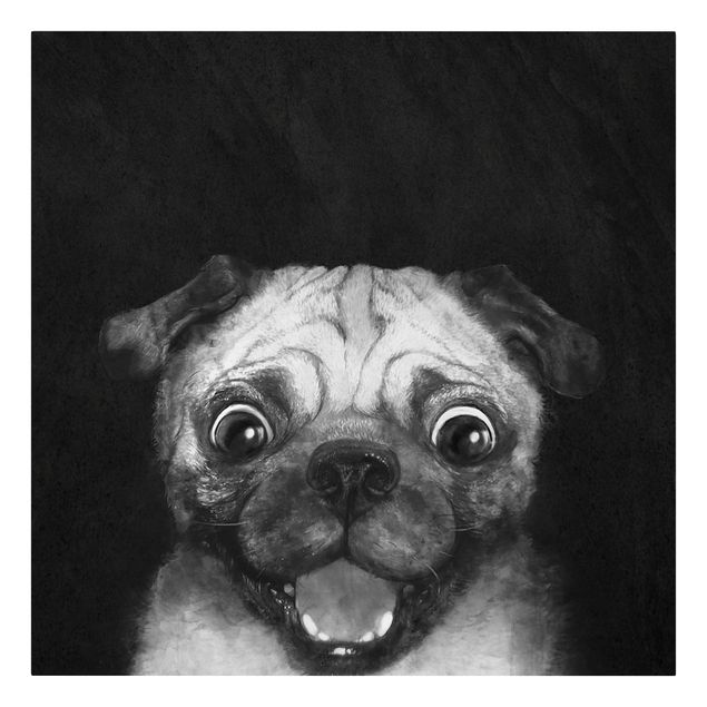 Lienzos de cuadros famosos Illustration Dog Pug Painting On Black And White