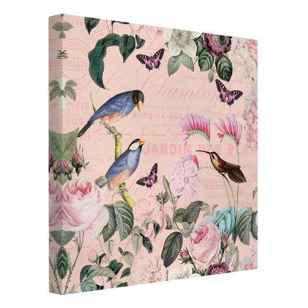 Lienzos de aves Vintage Collage - Roses And Birds