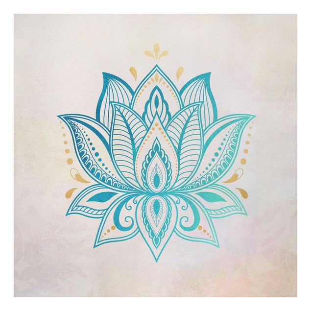 Cuadros en tonos azules Lotus Illustration Mandala Gold Blue