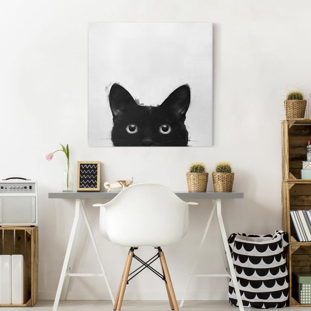 Lienzos de gatos Illustration Black Cat On White Painting