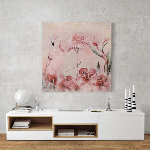 Lienzos flores Shabby Chic Collage - Flamingo