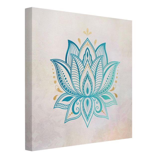 Cuadros de mandalas para dormitorios Lotus Illustration Mandala Gold Blue
