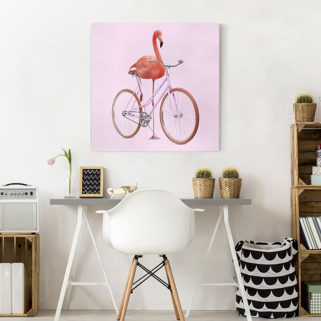 Lienzos de cuadros famosos Flamingo With Bicycle