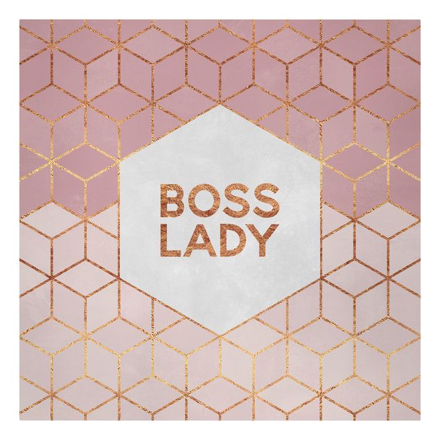 Lienzos frases Boss Lady Hexagons Pink