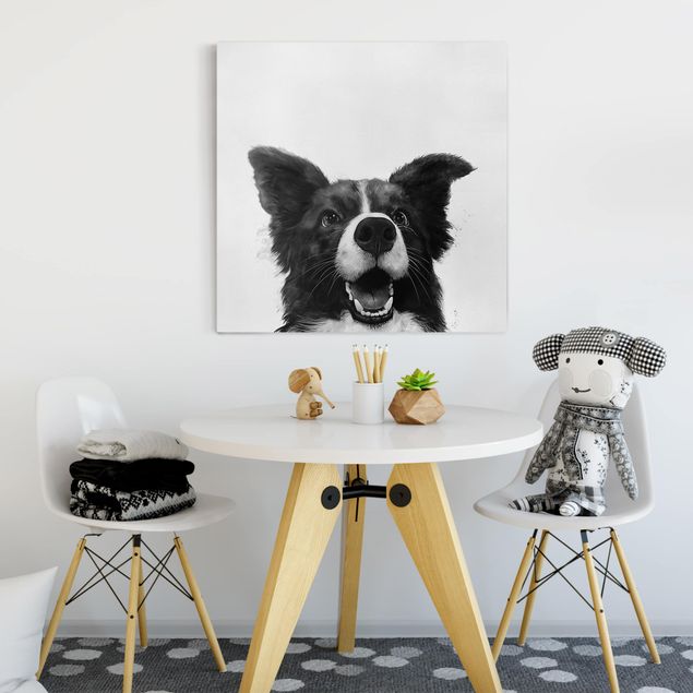 Lienzo perro Illustration Dog Border Collie Black And White Painting