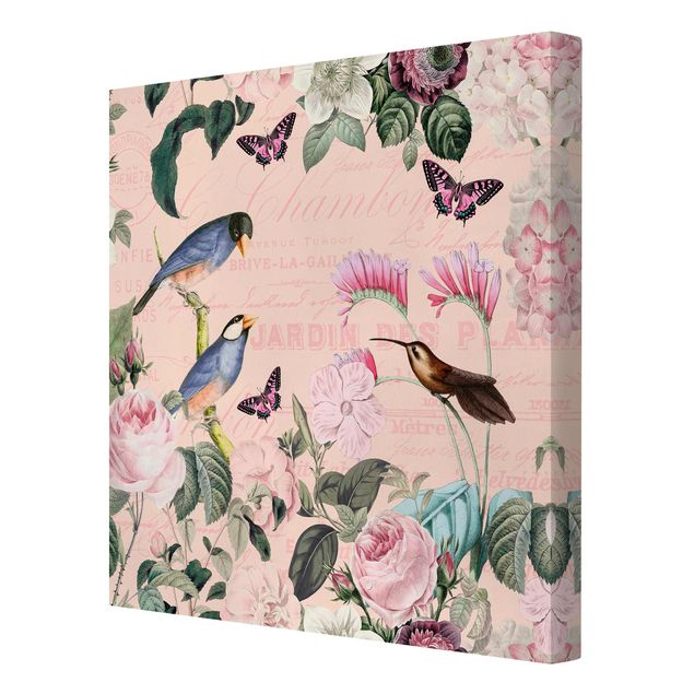 Lienzos flores Vintage Collage - Roses And Birds