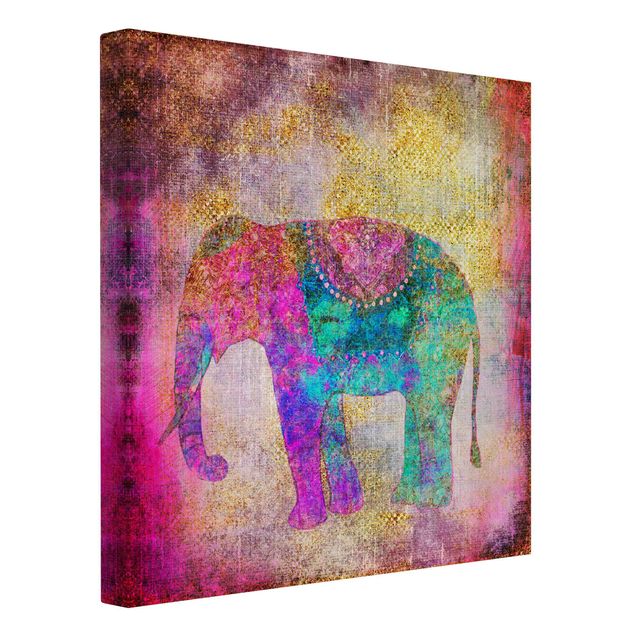 Lienzos de cuadros famosos Colourful Collage - Indian Elephant
