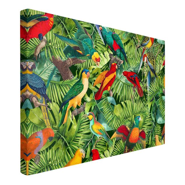 Cuadros en lienzo de flores Colourful Collage - Parrots In The Jungle