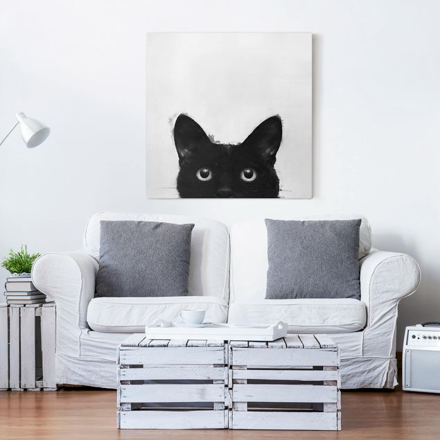 Cuadros de gatos modernos Illustration Black Cat On White Painting