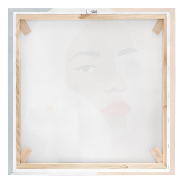 Cuadros Line Art Portrait Woman Pastel Grey
