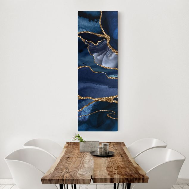 Reproducciónes de cuadros Golden Glitter Waves Blue Backdrop