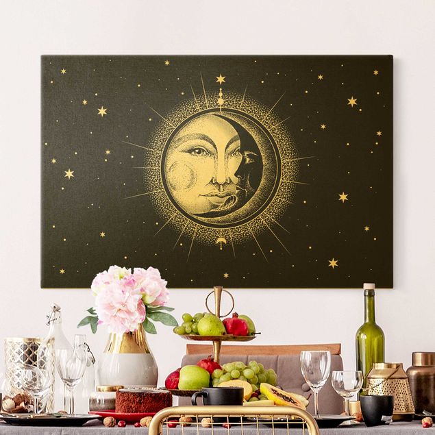 Lienzo vintage Vintage Sun And Moon Illustration