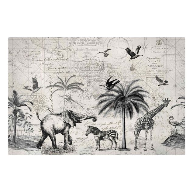 Cuadros de jirafas Vintage Collage - Exotic Map
