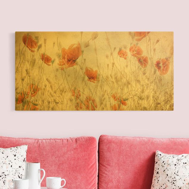 Decoración cocina Poppy Flowers And Grasses In A Field