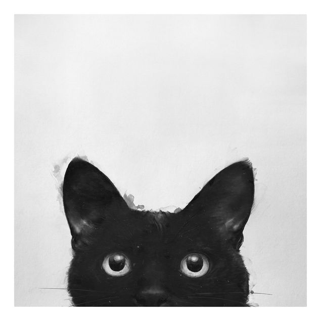 Lienzos de cuadros famosos Illustration Black Cat On White Painting