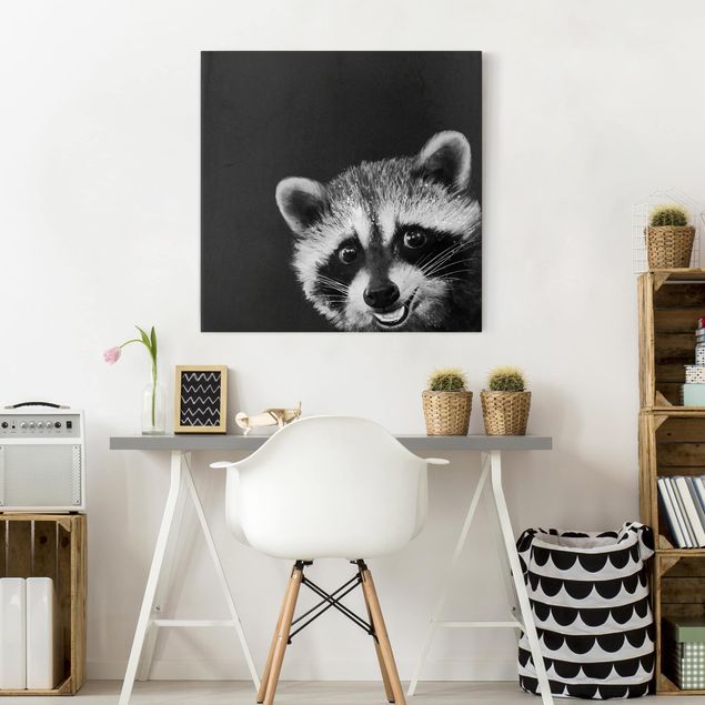 Lienzos en blanco y negro Illustration Racoon Black And White Painting