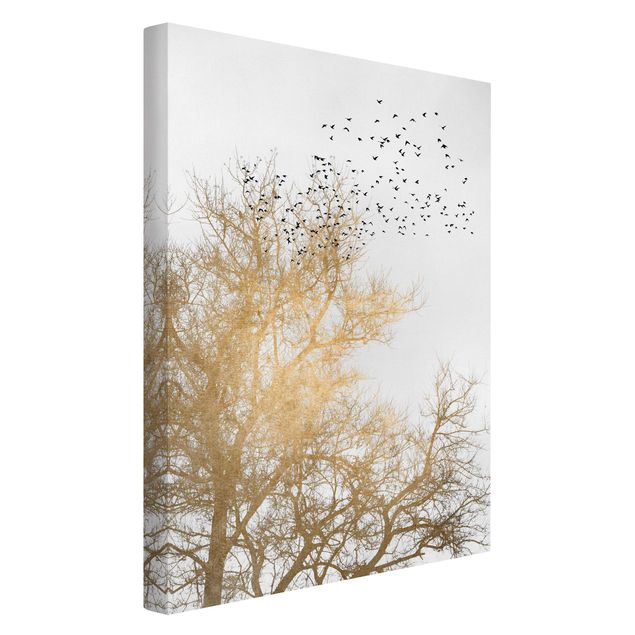 Cuadro con paisajes Flock Of Birds In Front Of Golden Tree