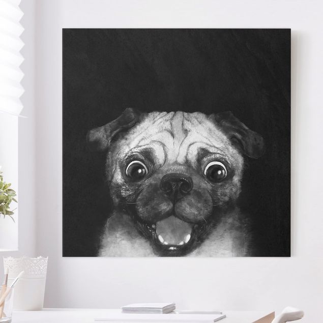 Decoración en la cocina Illustration Dog Pug Painting On Black And White