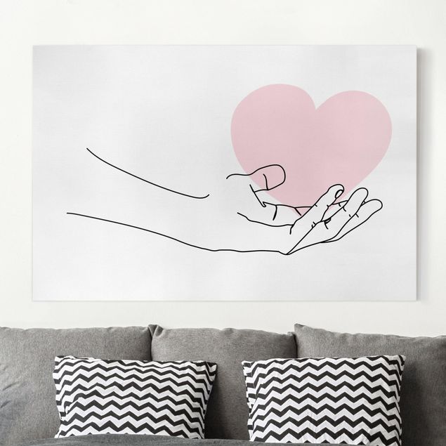 Cuadros en lienzo Hand With Heart Line Art