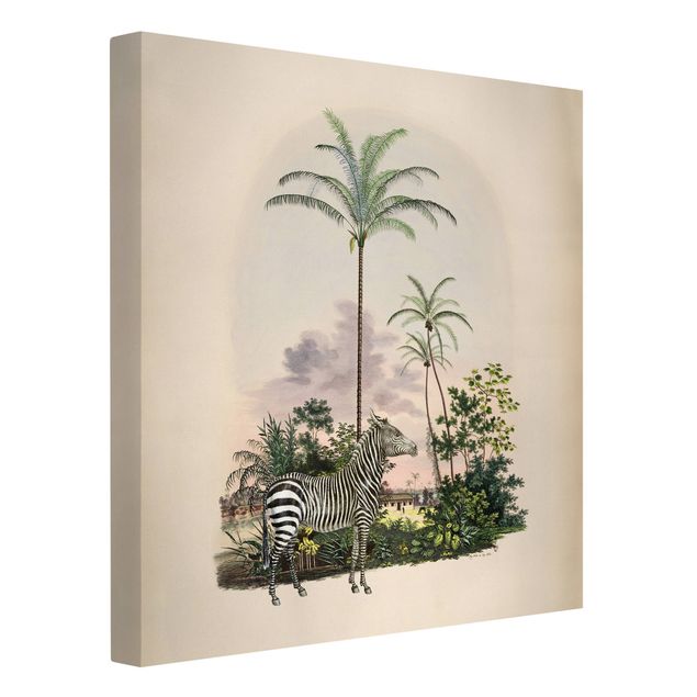 Lienzos de puesta de sol Zebra Front Of Palm Trees Illustration