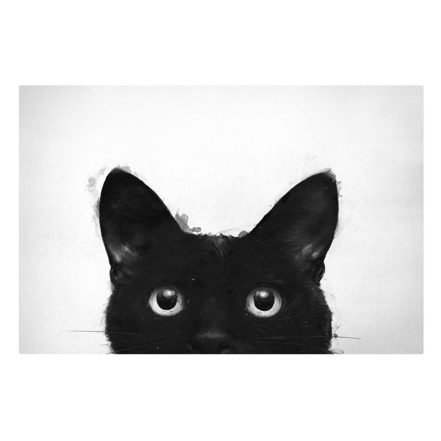 Lienzos en blanco y negro Illustration Black Cat On White Painting