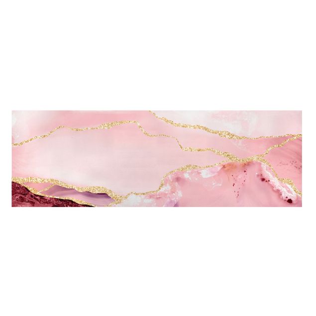 Lienzos de cuadros famosos Abstract Mountains Pink With Golden Lines