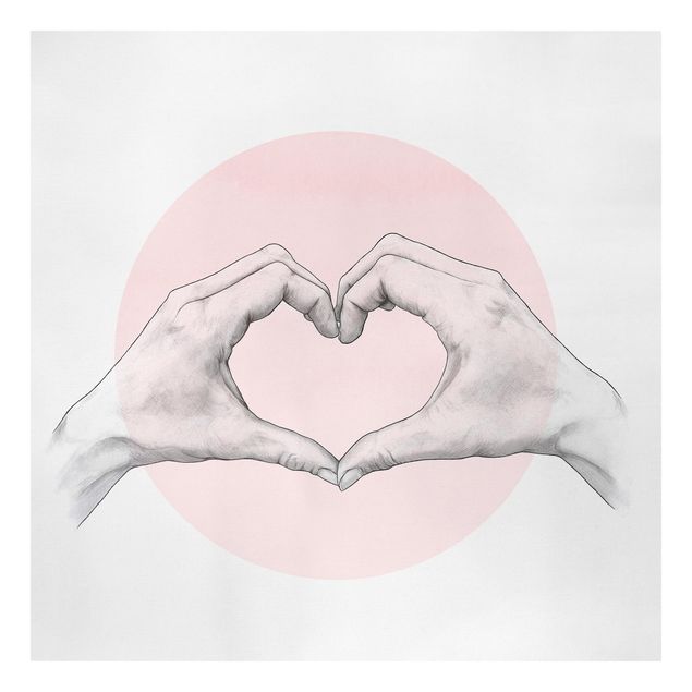 Cuadros de amor Illustration Heart Hands Circle Pink White
