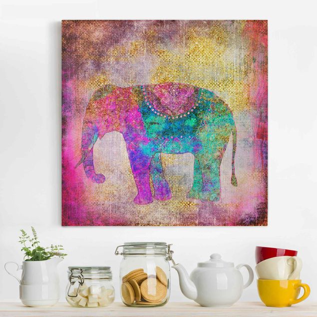 Lienzos elefantes Colourful Collage - Indian Elephant