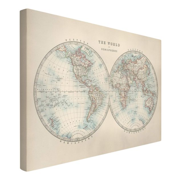 Lienzos frases Vintage World Map The Two Hemispheres