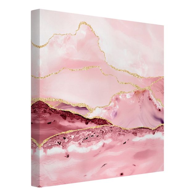 Cuadros de paisajes de montañas Abstract Mountains Pink With Golden Lines
