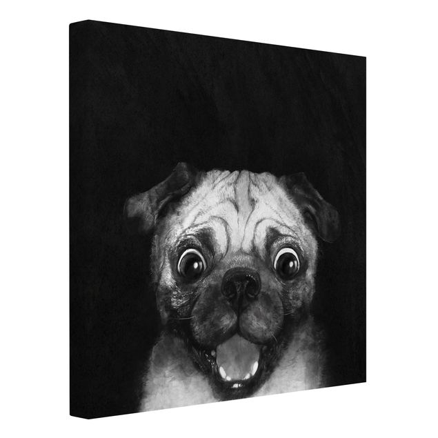 Lienzos en blanco y negro Illustration Dog Pug Painting On Black And White