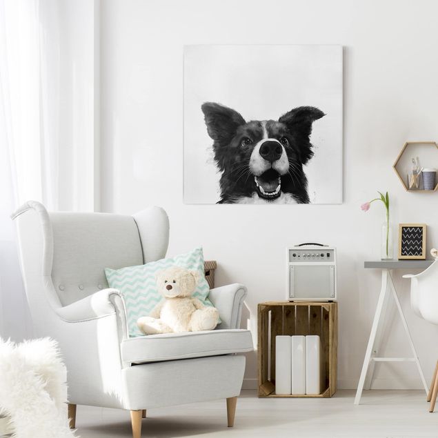 Cuadros con perritos Illustration Dog Border Collie Black And White Painting