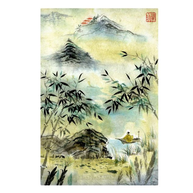 Lienzos de montañas Japanese Watercolour Drawing Bamboo Forest
