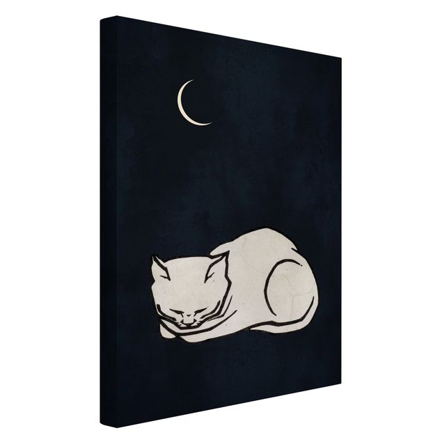 Lienzos blanco y negro Sleeping Cat Illustration