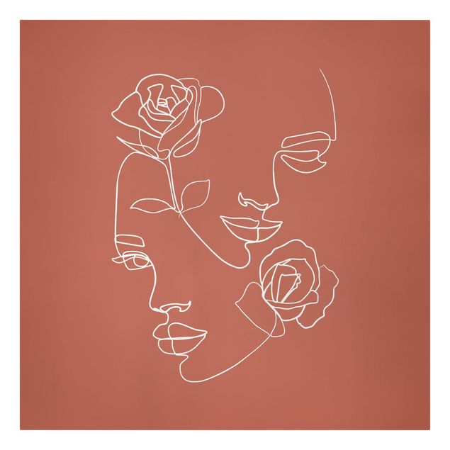 Lienzos de flores Line Art Faces Women Roses Copper