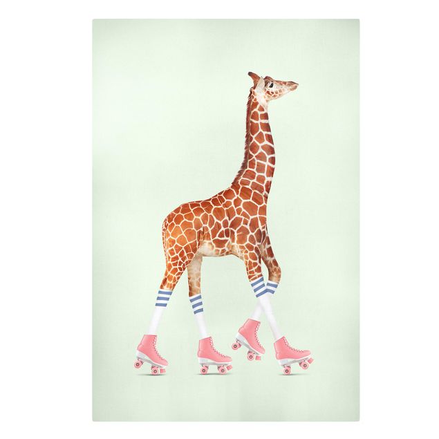 Lienzos de cuadros famosos Giraffe With Roller Skates
