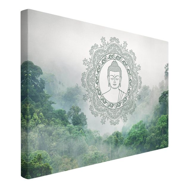 Lienzos de montañas Buddha Mandala In Fog