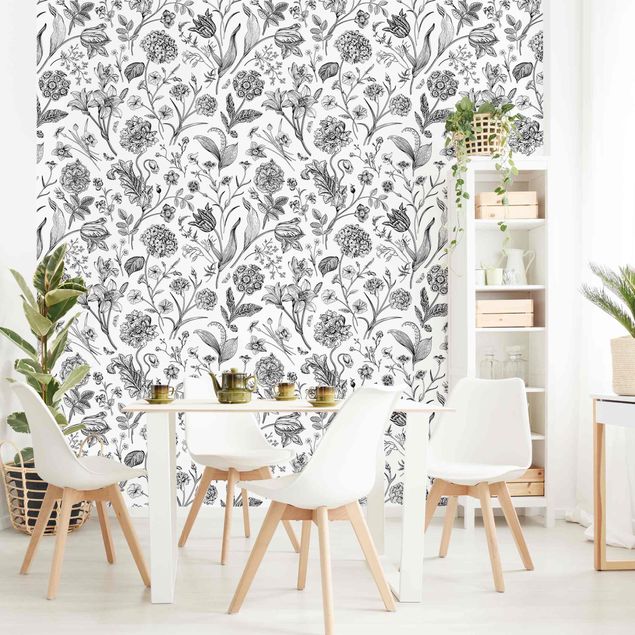 Papel pared flores Flower Dance In Black
