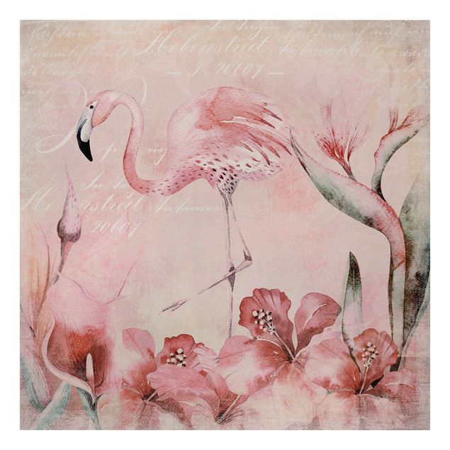 Cuadros flores Shabby Chic Collage - Flamingo