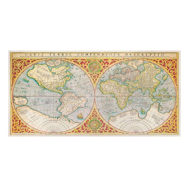Cuadros multicolores Historic World Map Orbis Descriptio Terrare Compendiosa
