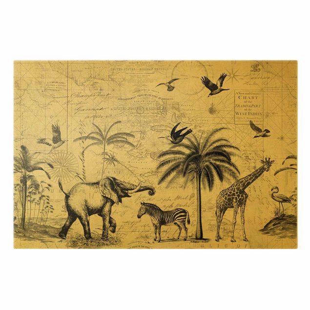 Lienzos de aves Vintage Collage - Exotic Map