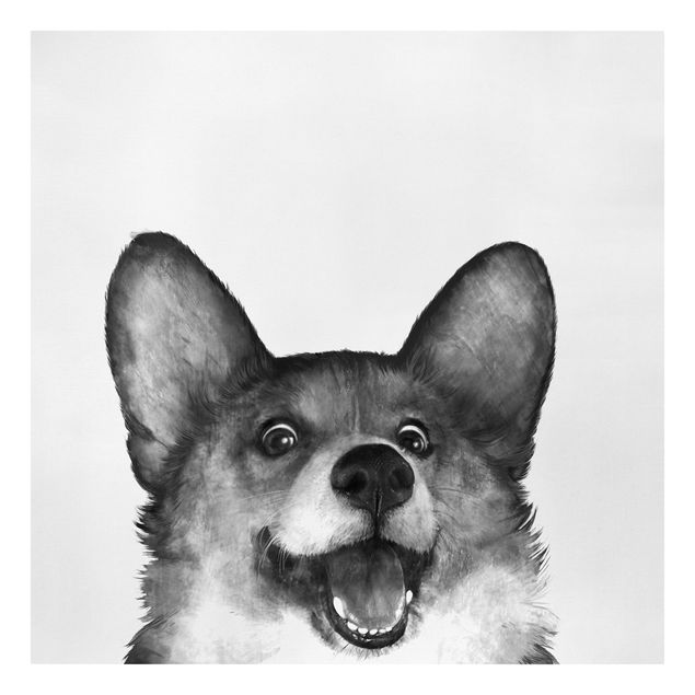 Lienzos de cuadros famosos Illustration Dog Corgi Black And White Painting