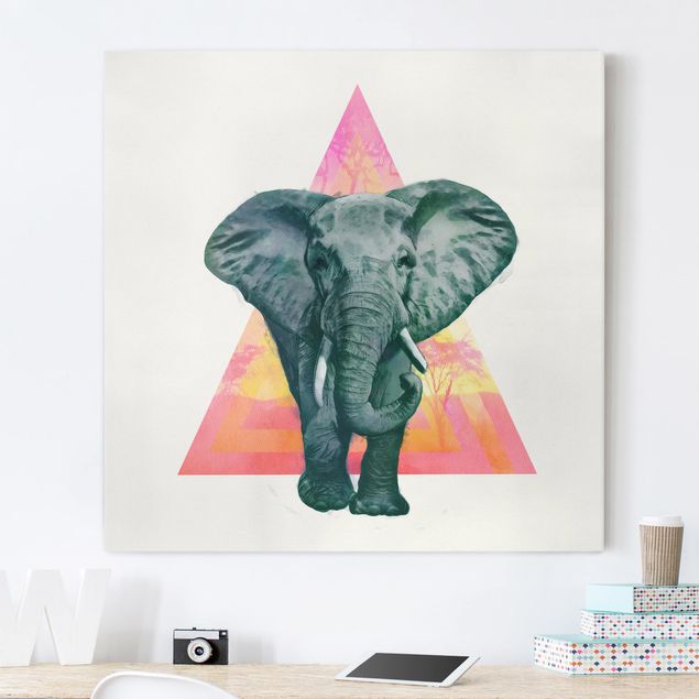 Cuadro multicolor Illustration Elephant Front Triangle Painting